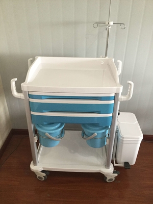 Chariot bleu de thérapie de meubles médicaux d'hôpital avec deux tiroirs