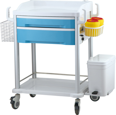 Chariot bleu de thérapie de meubles médicaux d'hôpital avec deux tiroirs