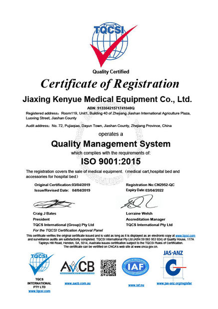 Chine Jiaxing Kenyue Medical Equipment Co., Ltd. Certifications